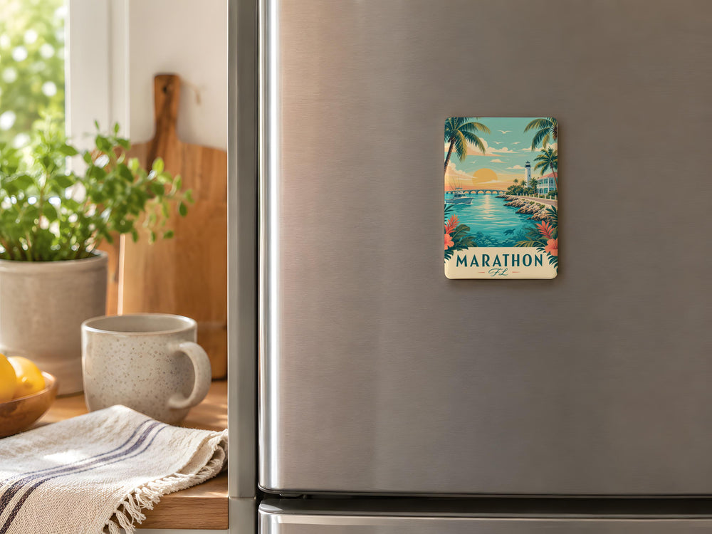 Marathon Florida Fridge Magnet, Florida Keys Souvenir Magnet, Marathon FL Travel Gift, Coastal Vacation Keepsake Magnet
