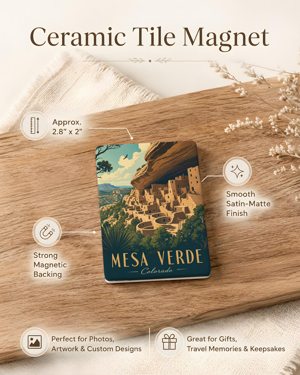 Mesa Verde Cliff Dwellings Fridge Magnet, Ancient Puebloan Ruins, Colorado National Park Souvenir Magnet, Southwest Travel Gift