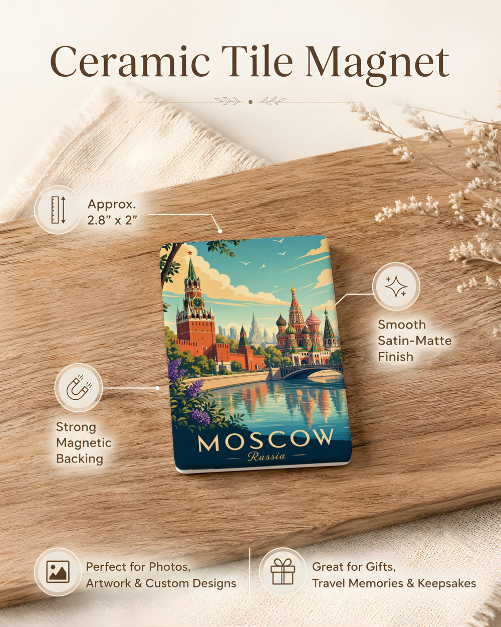 Moscow Russia Fridge Magnet, Moscow City Souvenir Magnet, Russia Travel Keepsake, Moscow Landmark Refrigerator Magnet