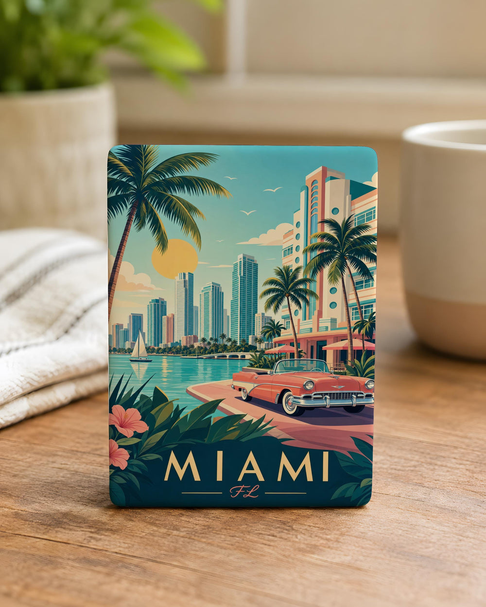 Miami Florida Fridge Magnet, Miami FL Souvenir Magnet, Miami Beach Travel Gift, Florida Vacation Keepsake, City Landmark Magnet