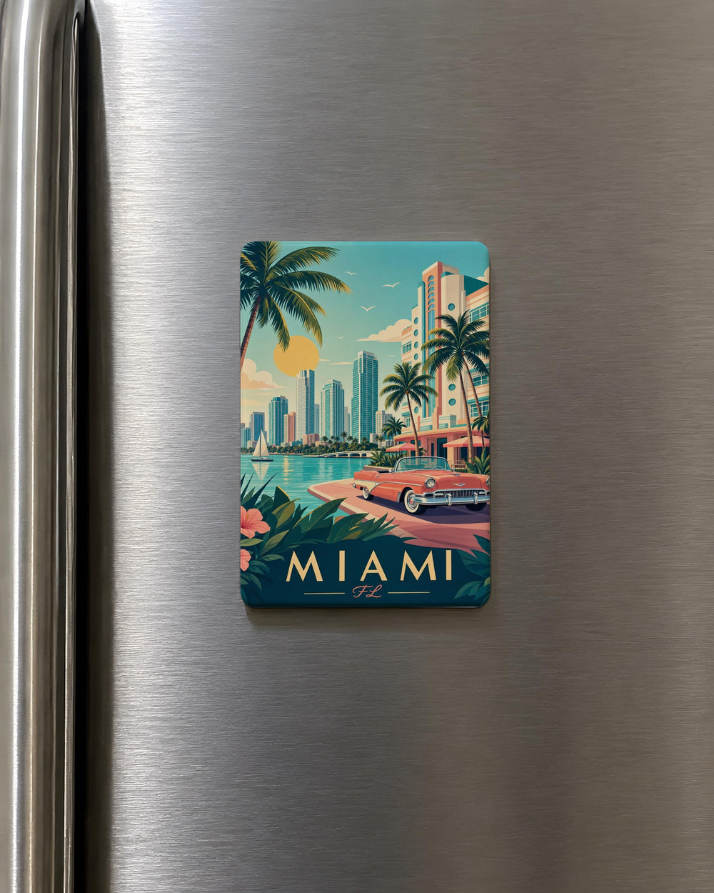 Miami Florida Fridge Magnet, Miami FL Souvenir Magnet, Miami Beach Travel Gift, Florida Vacation Keepsake, City Landmark Magnet