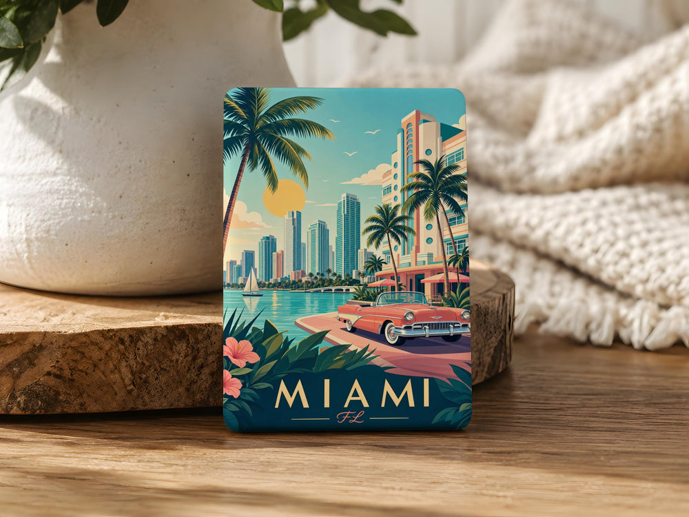 Miami Florida Fridge Magnet, Miami FL Souvenir Magnet, Miami Beach Travel Gift, Florida Vacation Keepsake, City Landmark Magnet