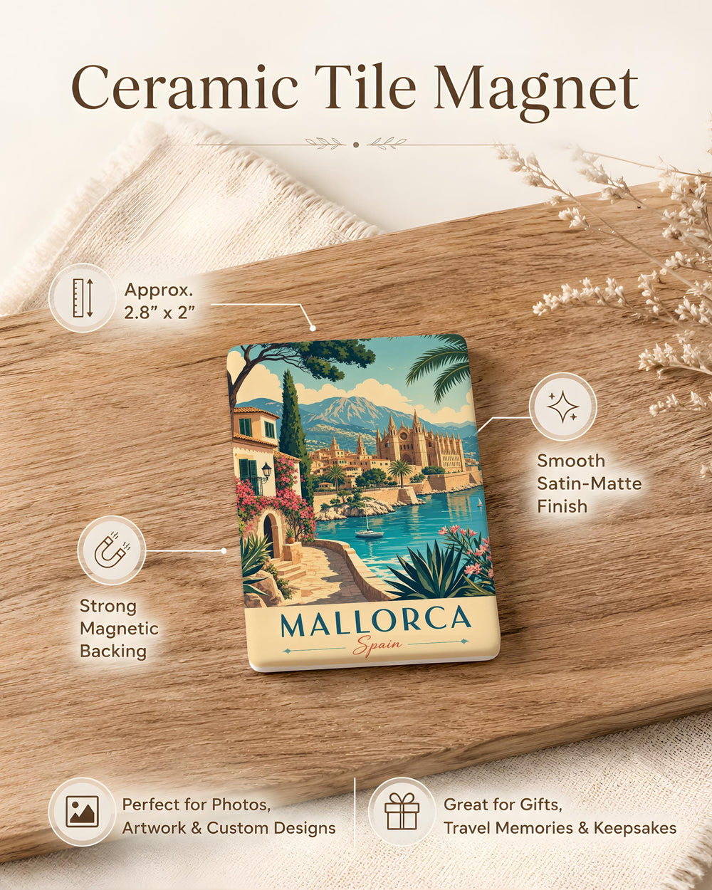 Mallorca Spain Fridge Magnet, Mallorca Souvenir Magnet, Spain Travel Gift, Balearic Islands Keepsake, Mallorca Vacation Memory Magnet