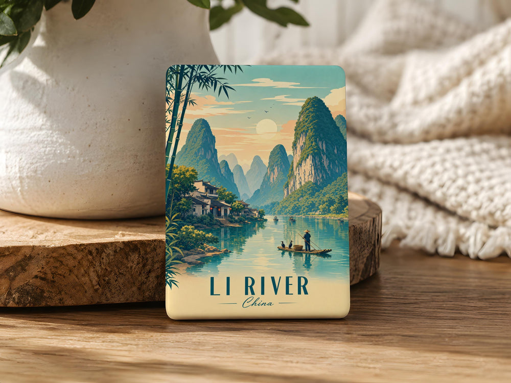 Li River Scenic Fridge Magnet, Guilin China Karst Mountains and River Landscape Souvenir Magnet
