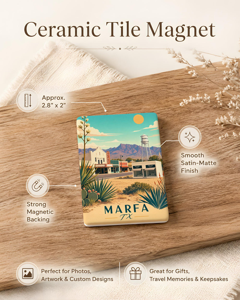 Marfa TX Fridge Magnet, Marfa Texas Souvenir Magnet, West Texas Travel Gift, Desert Town Landmark Keepsake Magnet