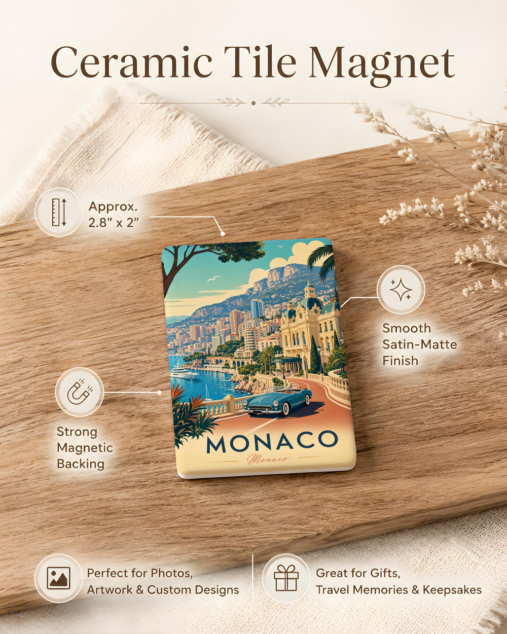 Monaco Fridge Magnet, Monte Carlo Harbor Souvenir Magnet, Monaco Travel Gift, French Riviera Landmark Magnet
