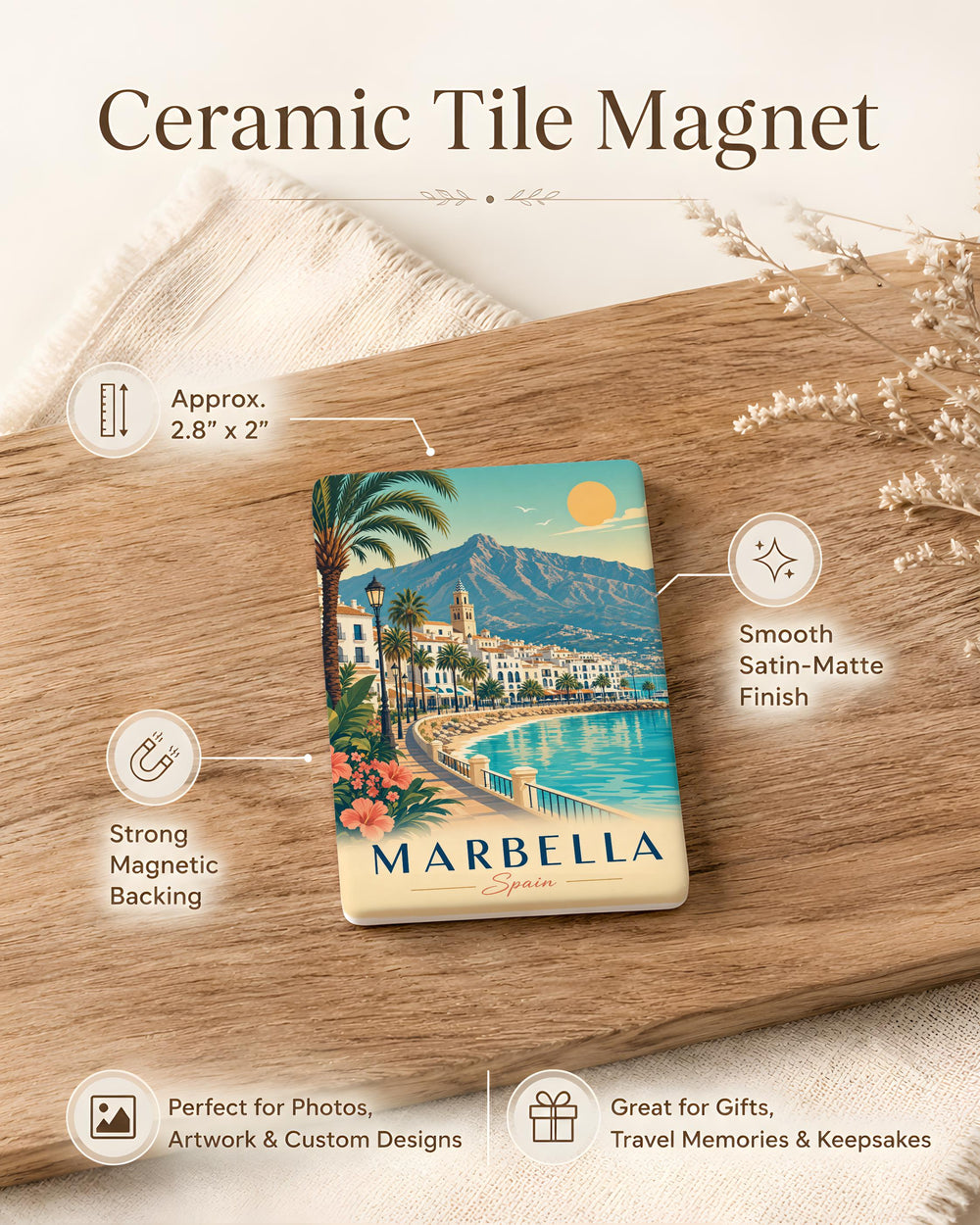 Marbella Spain Fridge Magnet, Marbella Souvenir Magnet, Spain Travel Gift, Marbella Beach Town Keepsake, Andalusia Decor Magnet