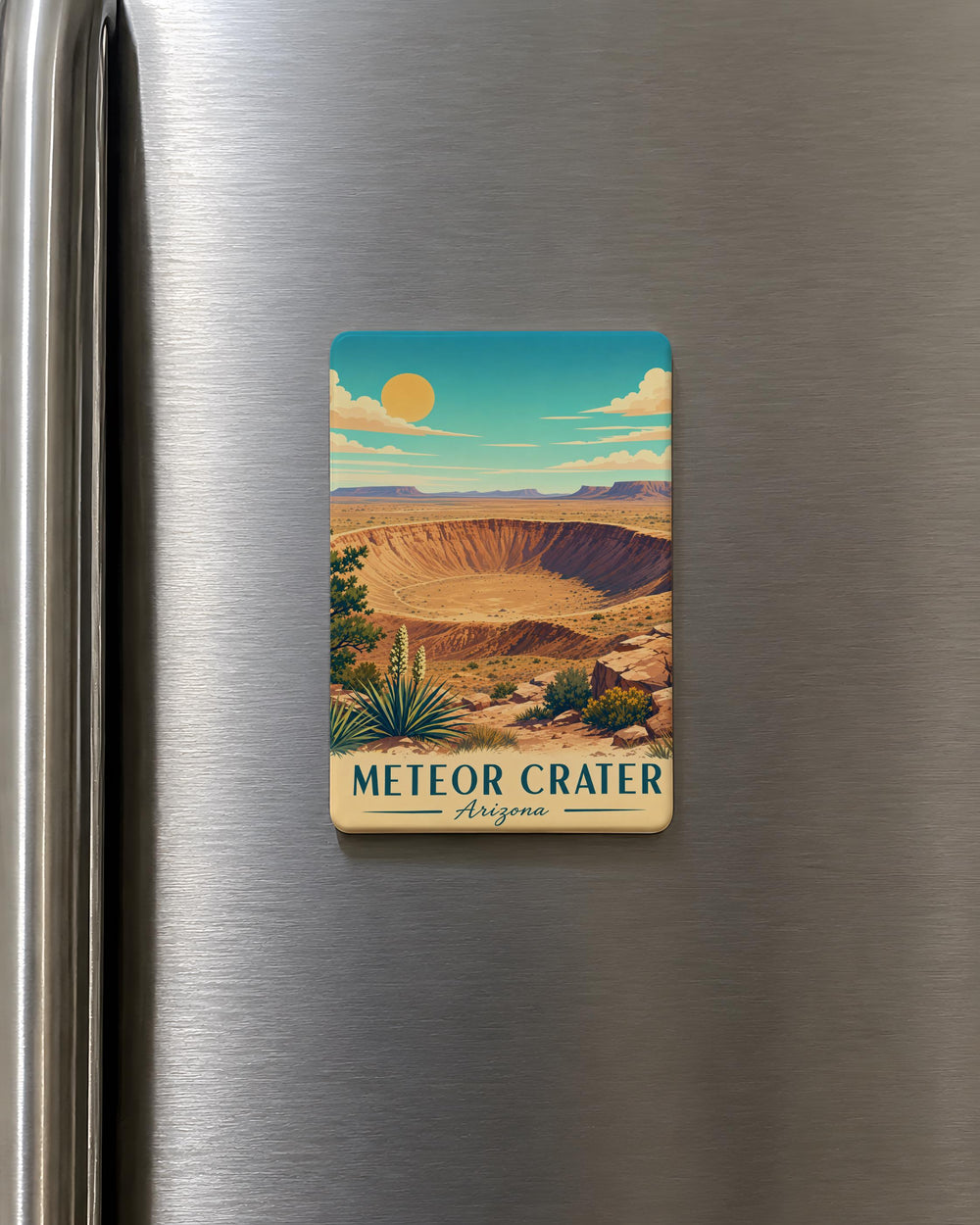 Meteor Crater Fridge Magnet, Arizona Impact Site Souvenir Magnet, Space Rock Impact Landmark Kitchen Decor Gift