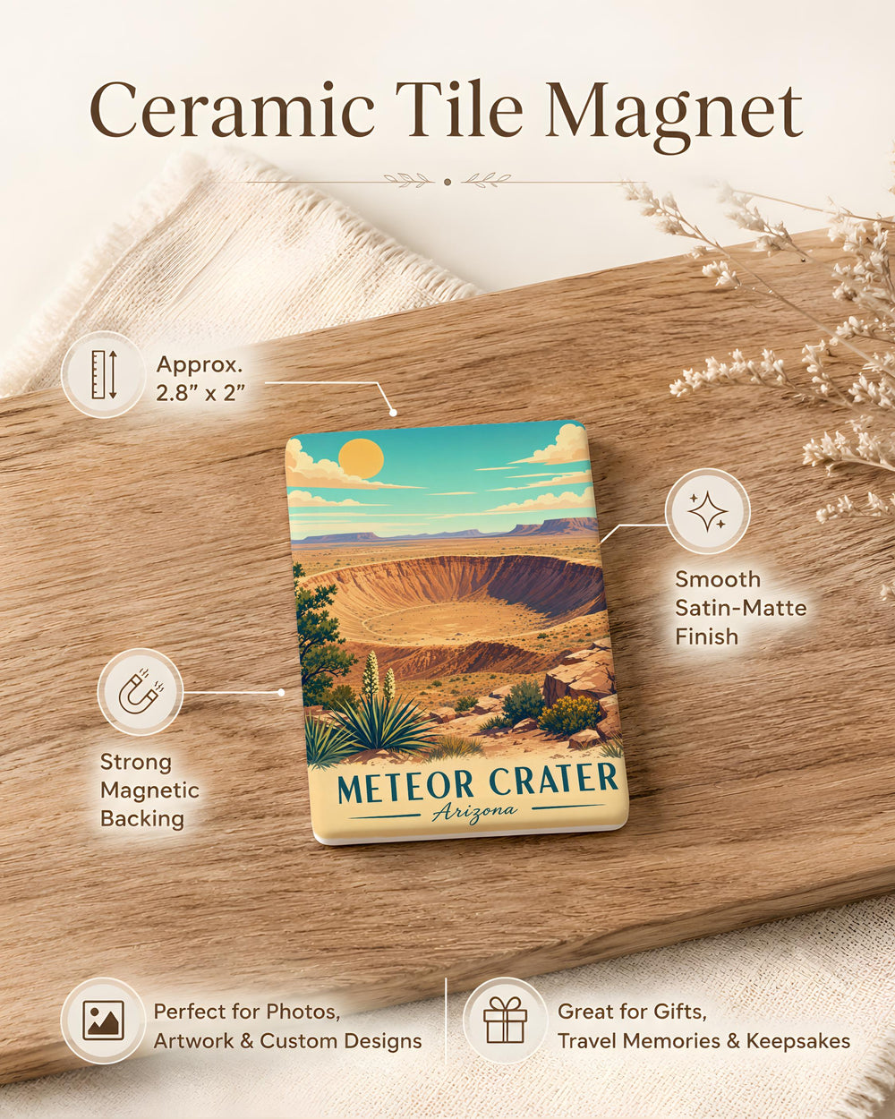 Meteor Crater Fridge Magnet, Arizona Impact Site Souvenir Magnet, Space Rock Impact Landmark Kitchen Decor Gift