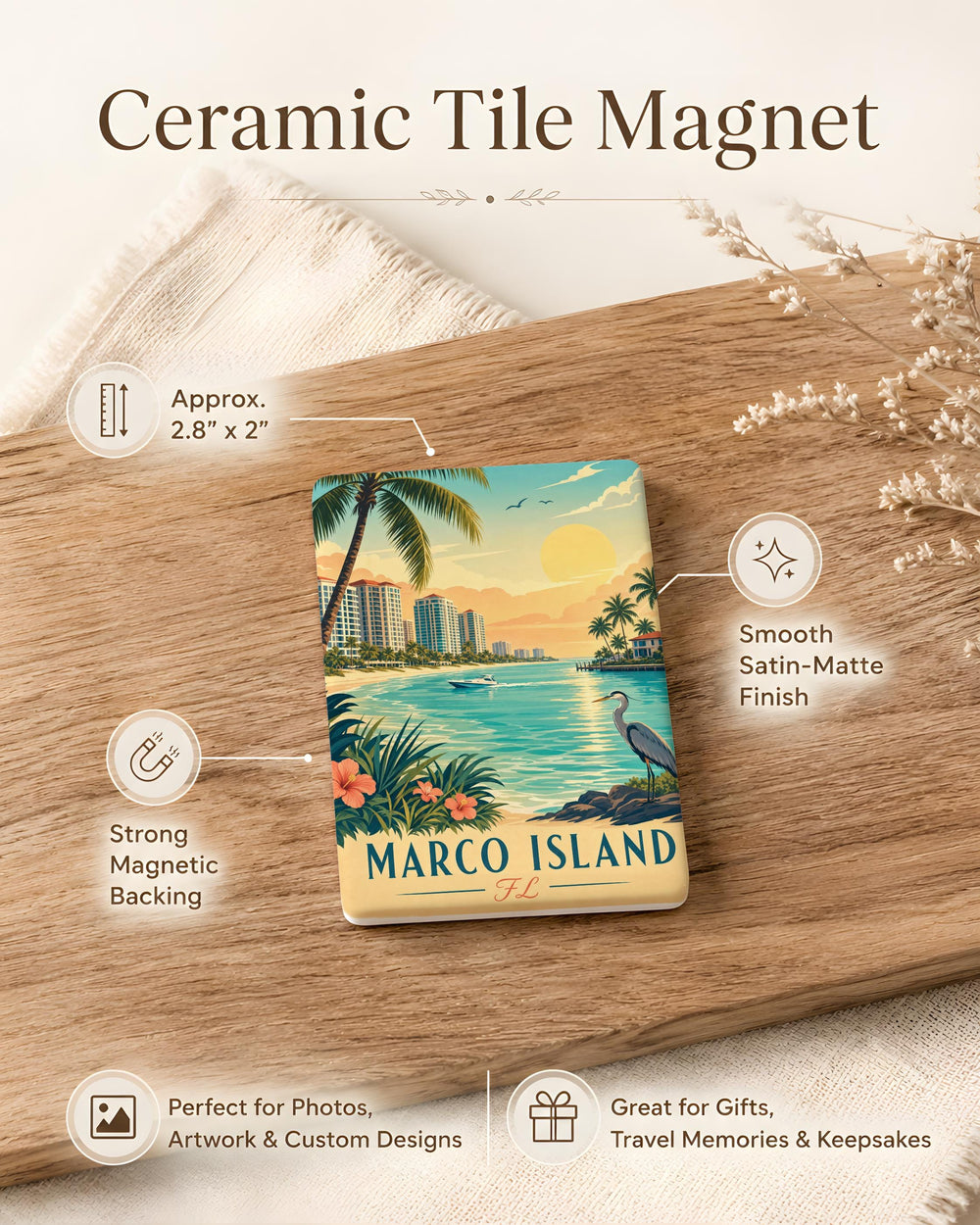 Marco Island FL Fridge Magnet, Marco Island Florida Souvenir Magnet, Coastal Beach Vacation Travel Gift, Island Keepsake Magnet