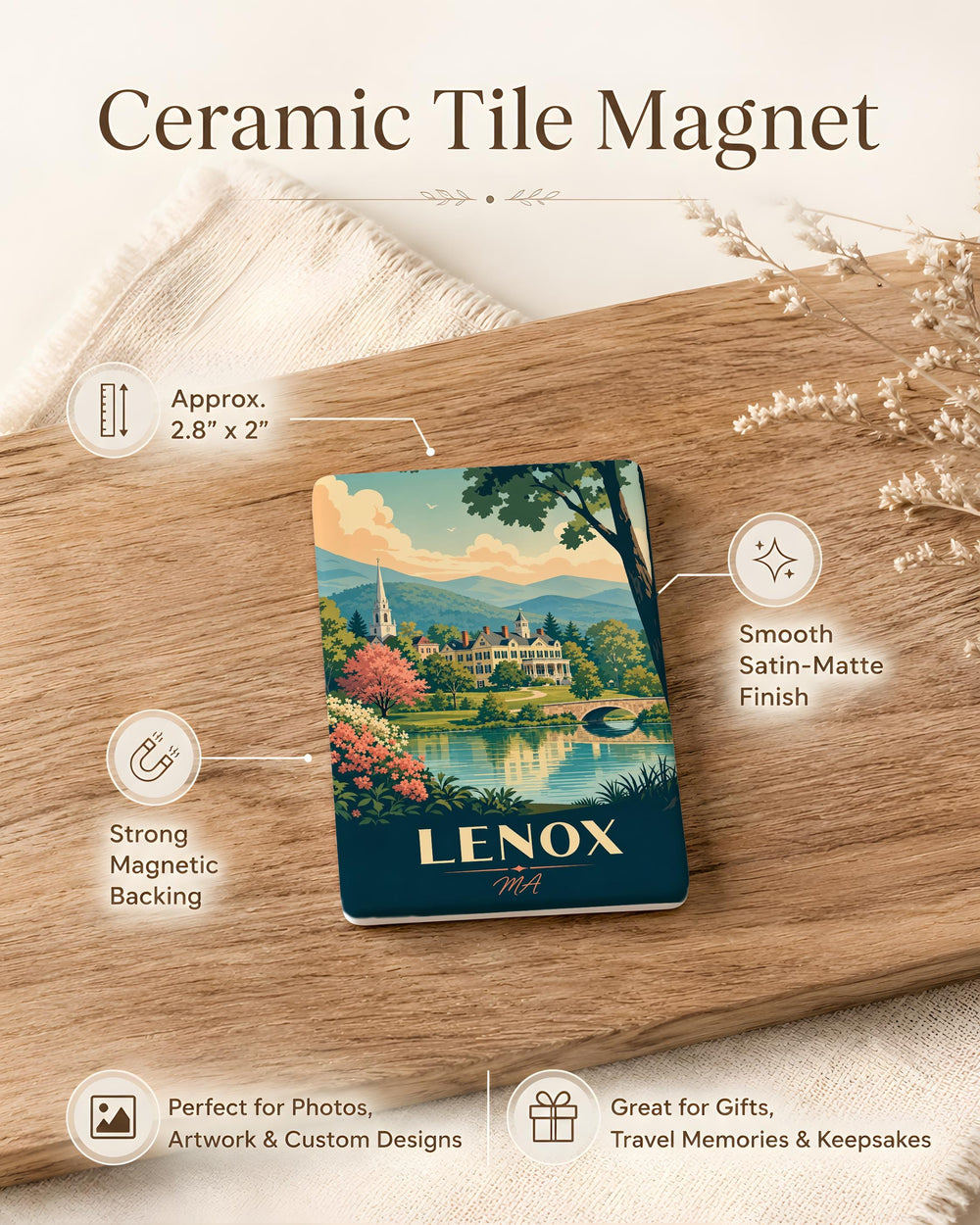 Lenox MA Fridge Magnet, Lenox Massachusetts Souvenir Magnet, Berkshires Travel Gift, New England Town Keepsake Magnet