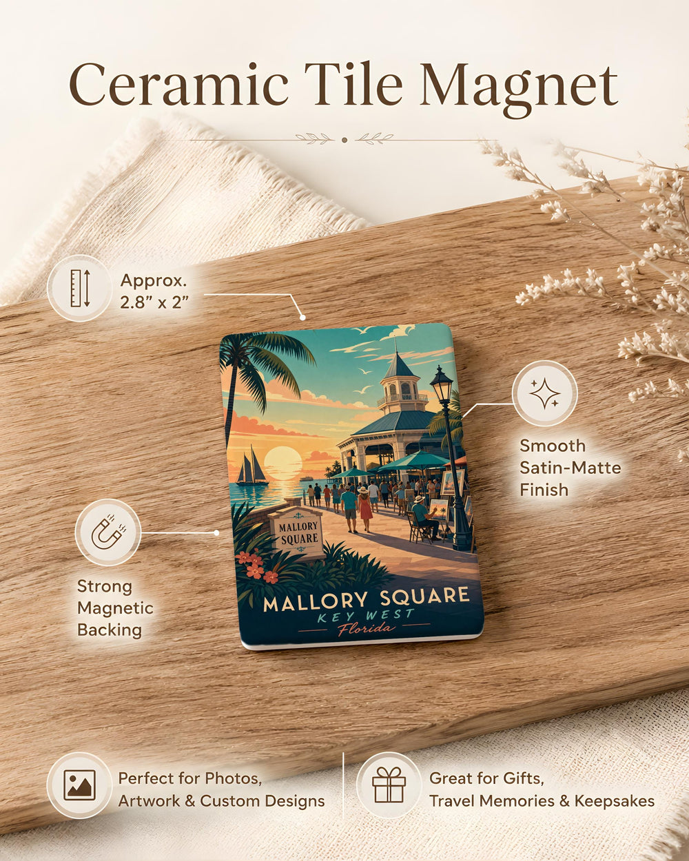 Mallory Square Fridge Magnet, Key West Florida Sunset Landmark Souvenir, Island Travel Keepsake Magnet