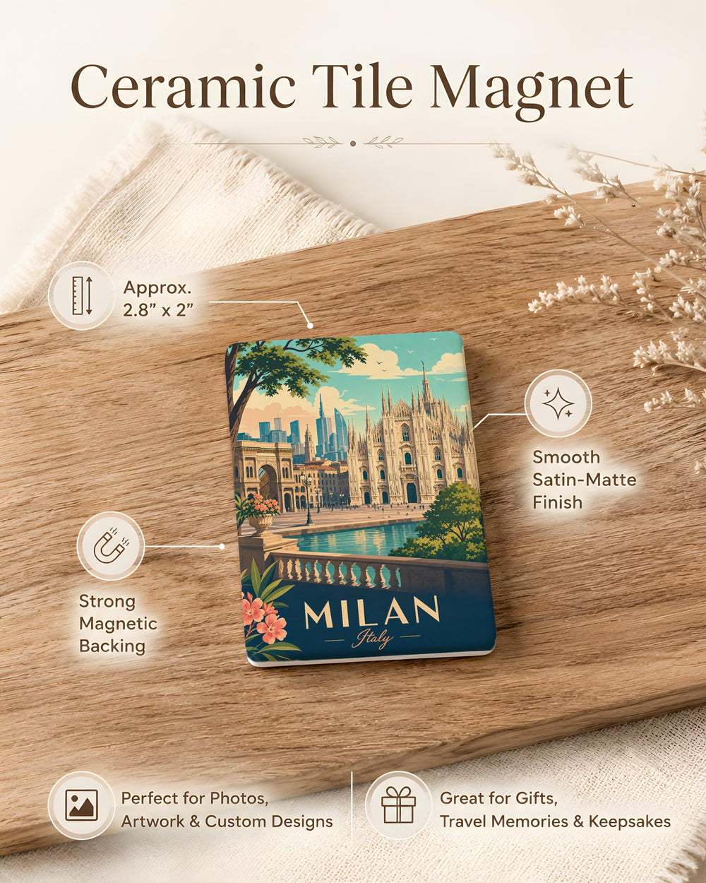 Milan Italy Fridge Magnet, Milan Souvenir Magnet, Italy Travel Gift, Milano Landmark Keepsake, Italian City Magnet