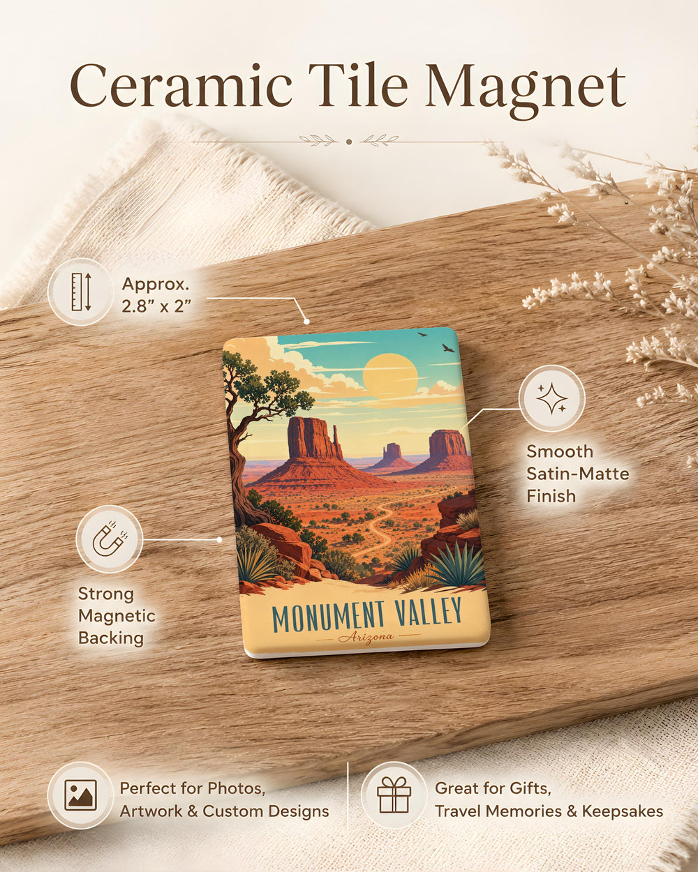 Monument Valley Fridge Magnet, Desert Buttes Landscape Souvenir Magnet, Southwest Travel Gift, Arizona Utah Landmark Magnet