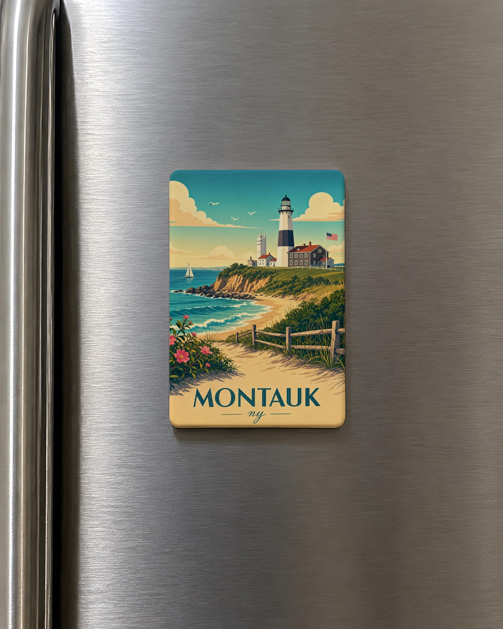 Montauk NY Fridge Magnet, Montauk New York Souvenir Magnet, Long Island Travel Keepsake, Coastal Town Gift, Beach Vacation Reminder
