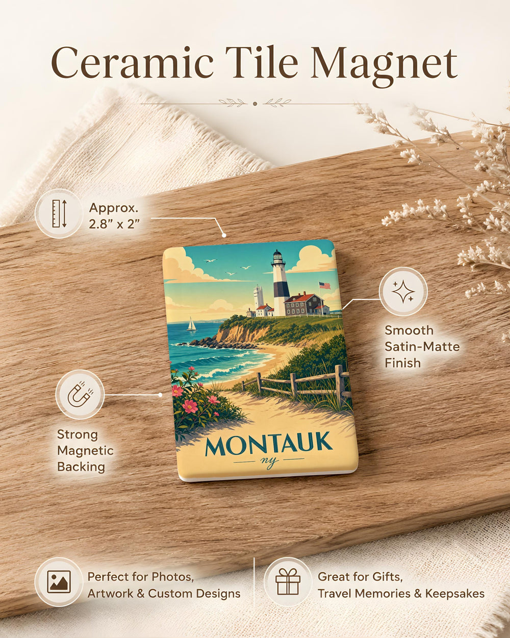 Montauk NY Fridge Magnet, Montauk New York Souvenir Magnet, Long Island Travel Keepsake, Coastal Town Gift, Beach Vacation Reminder