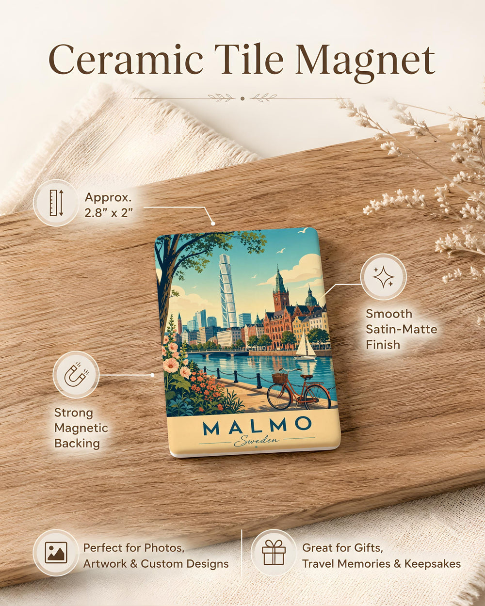 Malmo Sweden Fridge Magnet, Malmö Souvenir Magnet, Sweden Travel Gift, Scandinavian City Landmark Magnet, Malmo Keepsake Magnet