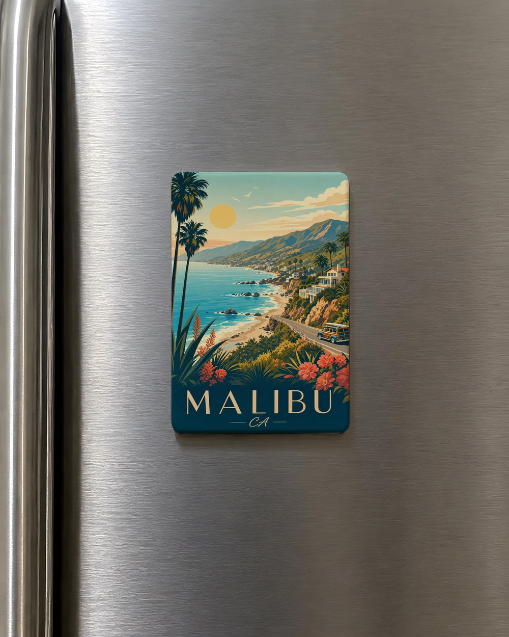 Malibu CA Fridge Magnet, Malibu California Souvenir Magnet, Malibu Beach Coastal Town Travel Keepsake Magnet