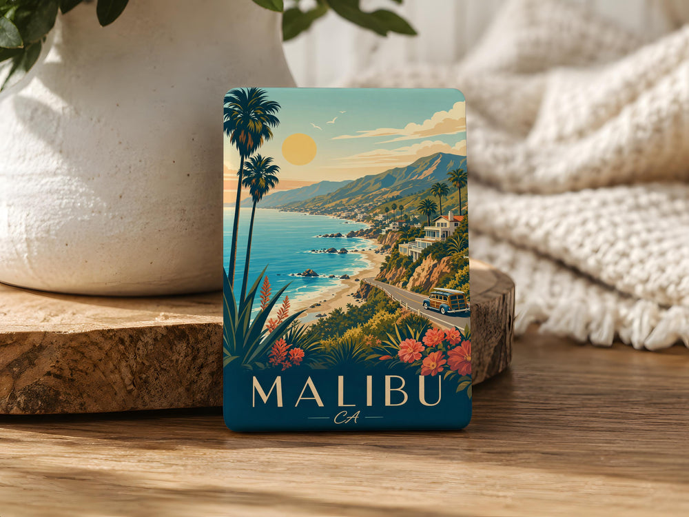 Malibu CA Fridge Magnet, Malibu California Souvenir Magnet, Malibu Beach Coastal Town Travel Keepsake Magnet