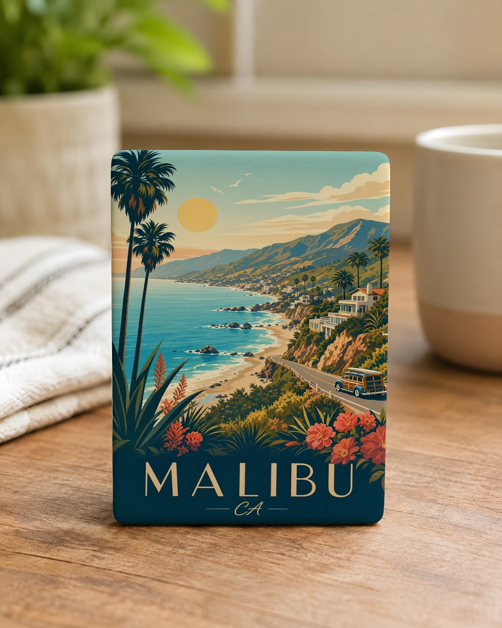 Malibu CA Fridge Magnet, Malibu California Souvenir Magnet, Malibu Beach Coastal Town Travel Keepsake Magnet
