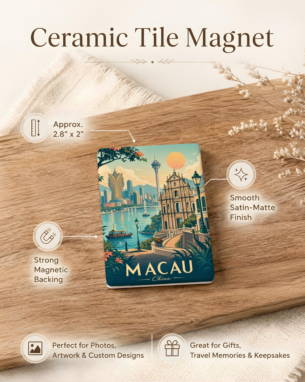 Macau China Fridge Magnet, Macau Landmark Souvenir Magnet, Macau Travel Keepsake, China Travel Gift Magnet