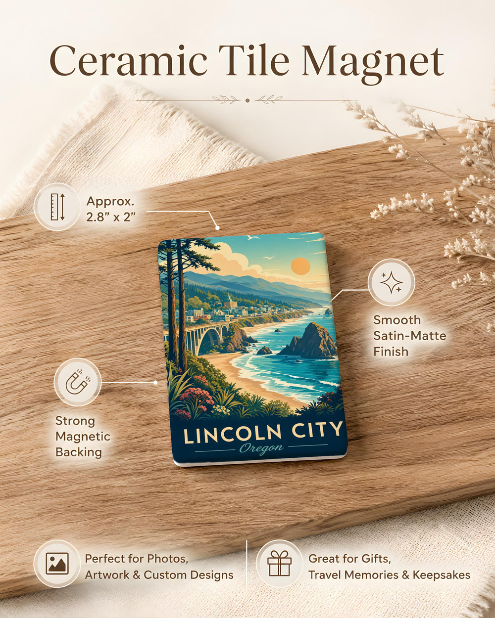 Lincoln City Oregon Fridge Magnet, Lincoln City OR Souvenir Magnet, Oregon Coast Travel Gift, Coastal Town Keepsake Magnet