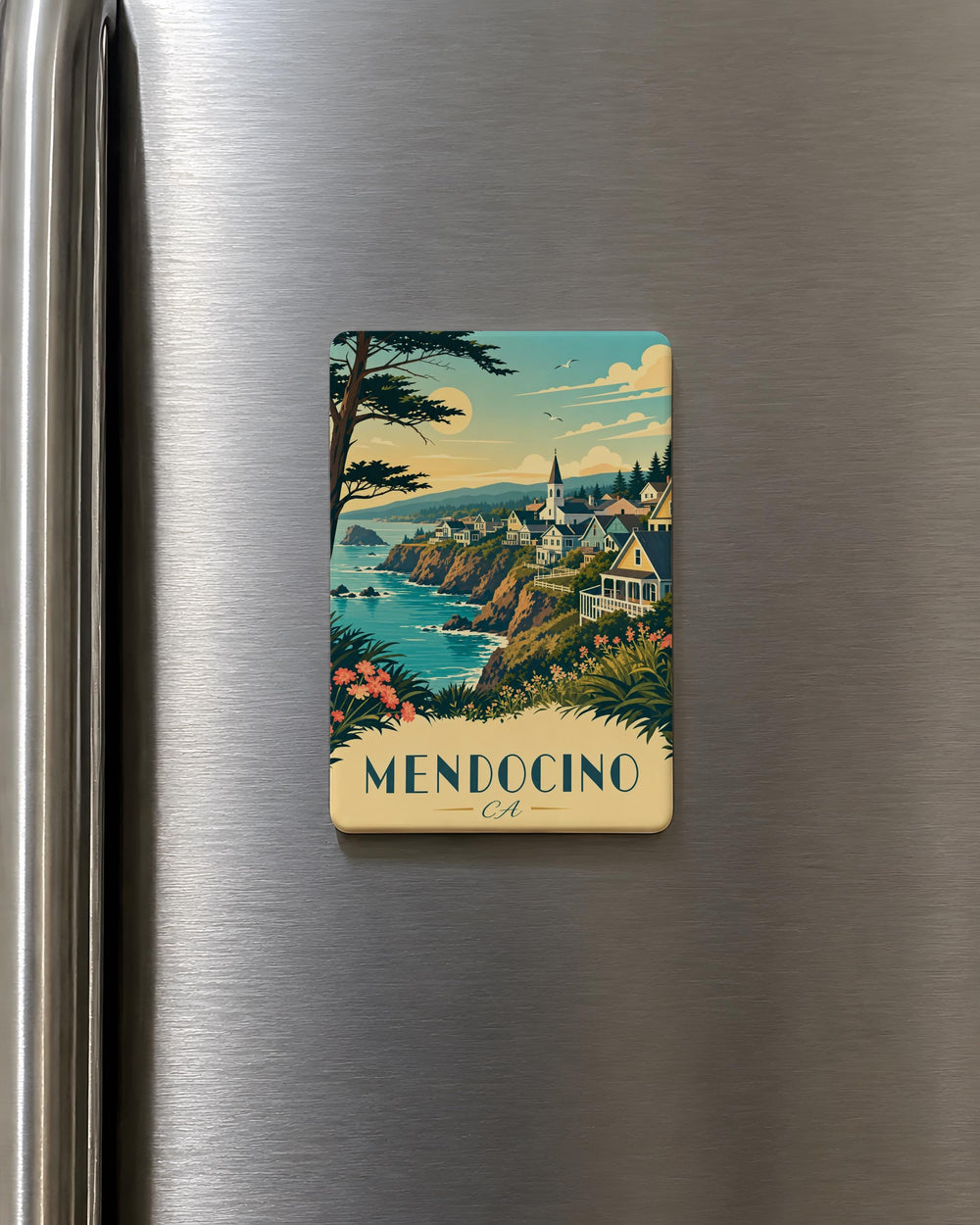 Mendocino CA Fridge Magnet, Mendocino California Souvenir Magnet, Coastal Town Travel Gift, Vacation Keepsake Magnet