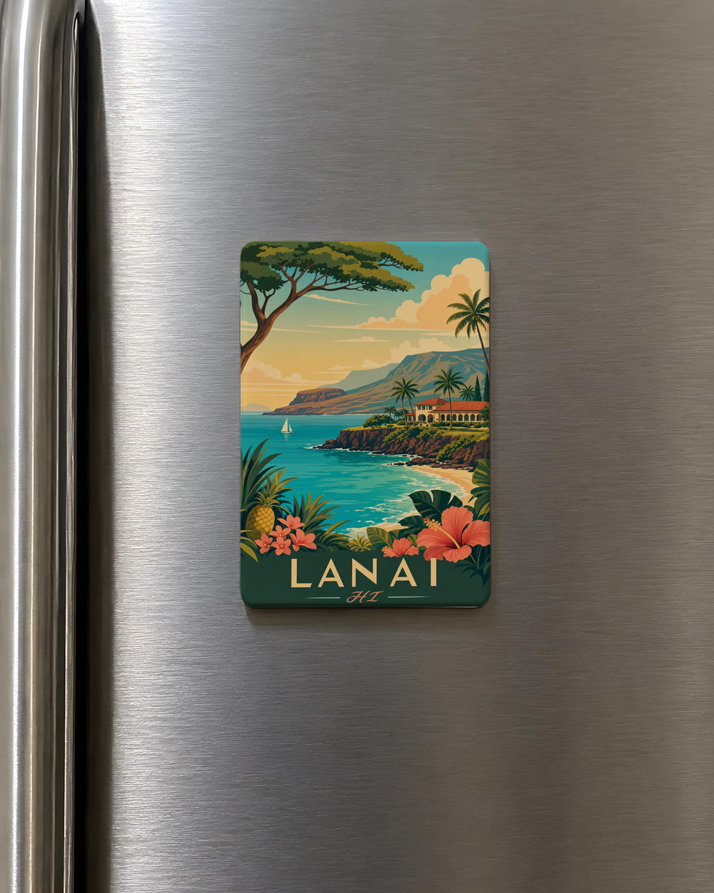 Lanai Hawaii Fridge Magnet, Lanai HI Souvenir Magnet, Hawaiian Island Travel Gift, Island Vacation Keepsake Magnet
