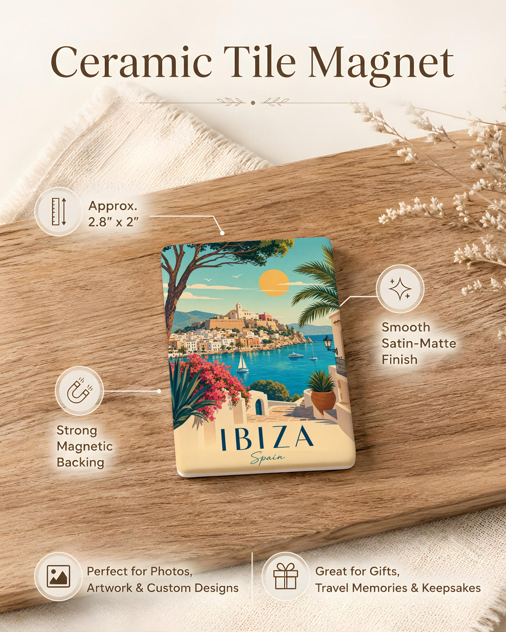 Ibiza Spain Fridge Magnet, Ibiza Travel Souvenir Magnet, Balearic Islands Vacation Keepsake, Ibiza City Landmark Magnet