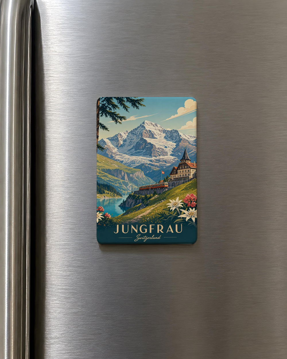 Jungfrau Mountain Fridge Magnet, Swiss Alps Souvenir Magnet, Switzerland Travel Keepsake Magnet, Alpine Peak Kitchen Magnet