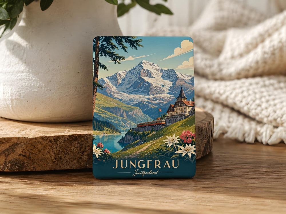 Jungfrau Mountain Fridge Magnet, Swiss Alps Souvenir Magnet, Switzerland Travel Keepsake Magnet, Alpine Peak Kitchen Magnet