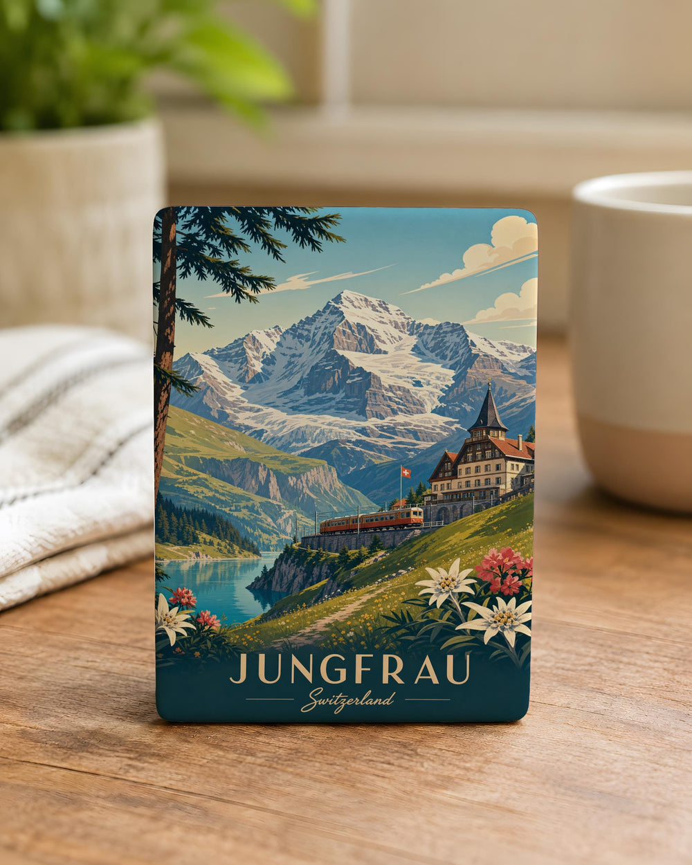 Jungfrau Mountain Fridge Magnet, Swiss Alps Souvenir Magnet, Switzerland Travel Keepsake Magnet, Alpine Peak Kitchen Magnet