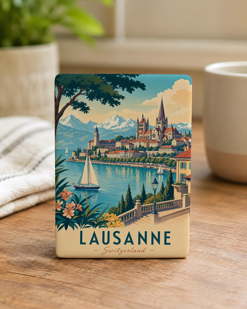 Lausanne Switzerland Fridge Magnet, Lake Geneva Souvenir, Swiss City Travel Keepsake, Lausanne Landmark Magnet Gift