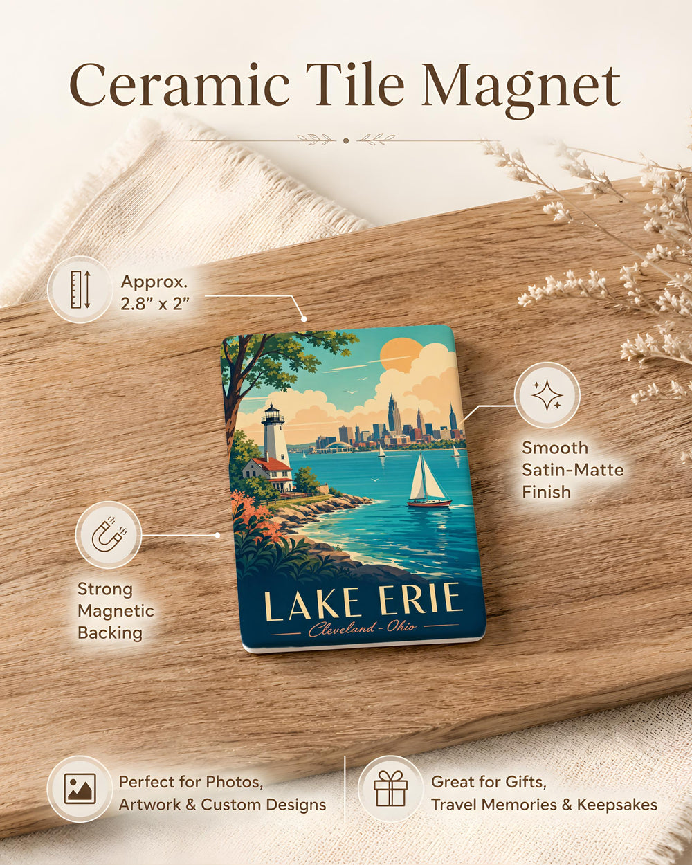 Lake Erie Fridge Magnet, Great Lakes Souvenir Magnet, Ohio Pennsylvania New York Travel Keepsake, Lake Erie Gift