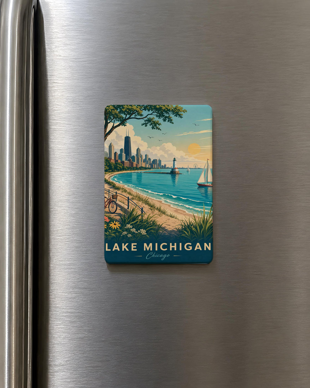 Lake Michigan Fridge Magnet, Great Lakes Souvenir Magnet, Michigan Travel Keepsake, Lake Michigan Gift, Waterfront Landmark Magnet