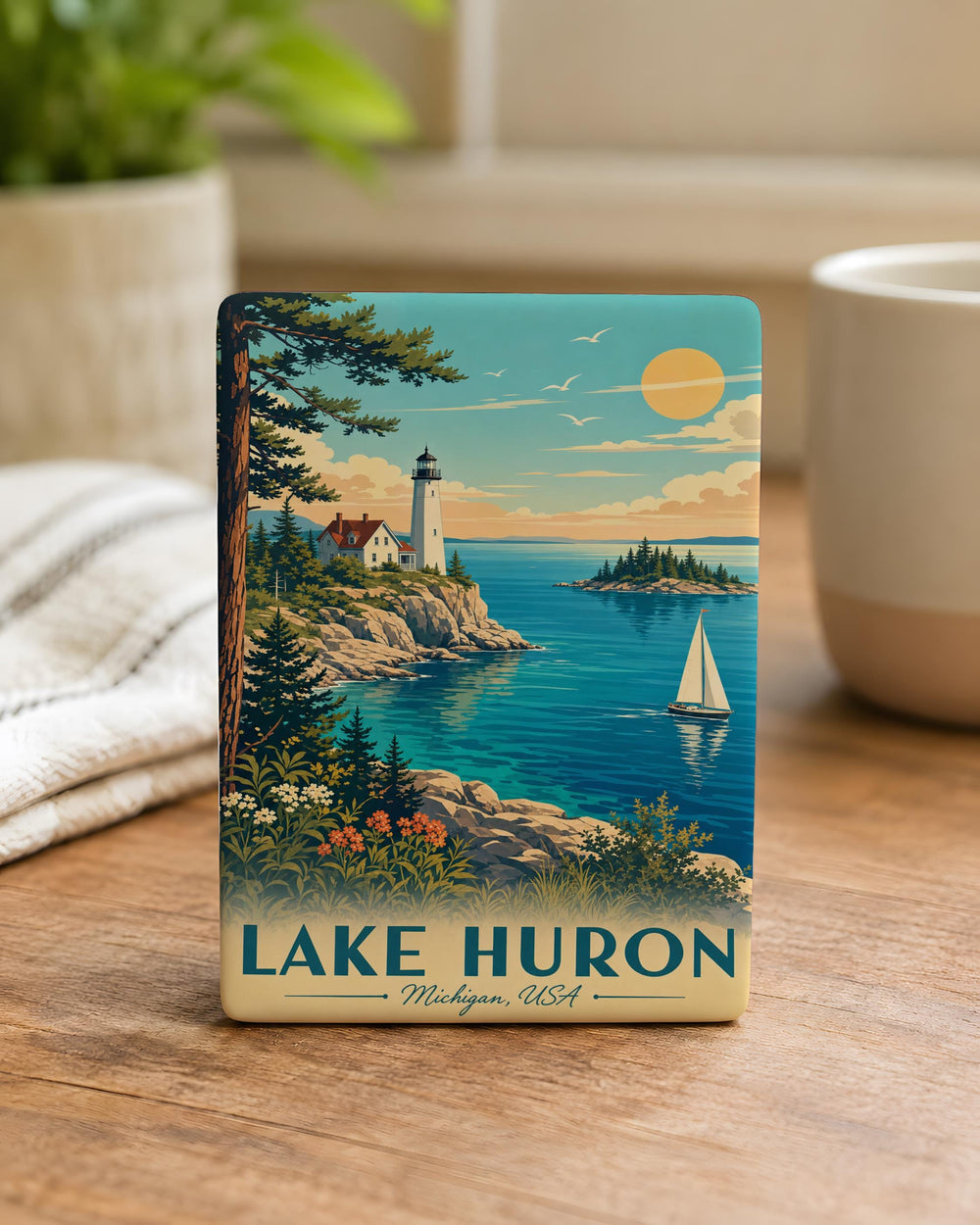Lake Huron Fridge Magnet, Great Lakes Souvenir Magnet, Michigan Ontario Travel Keepsake, Lake Huron Landmark Magnet
