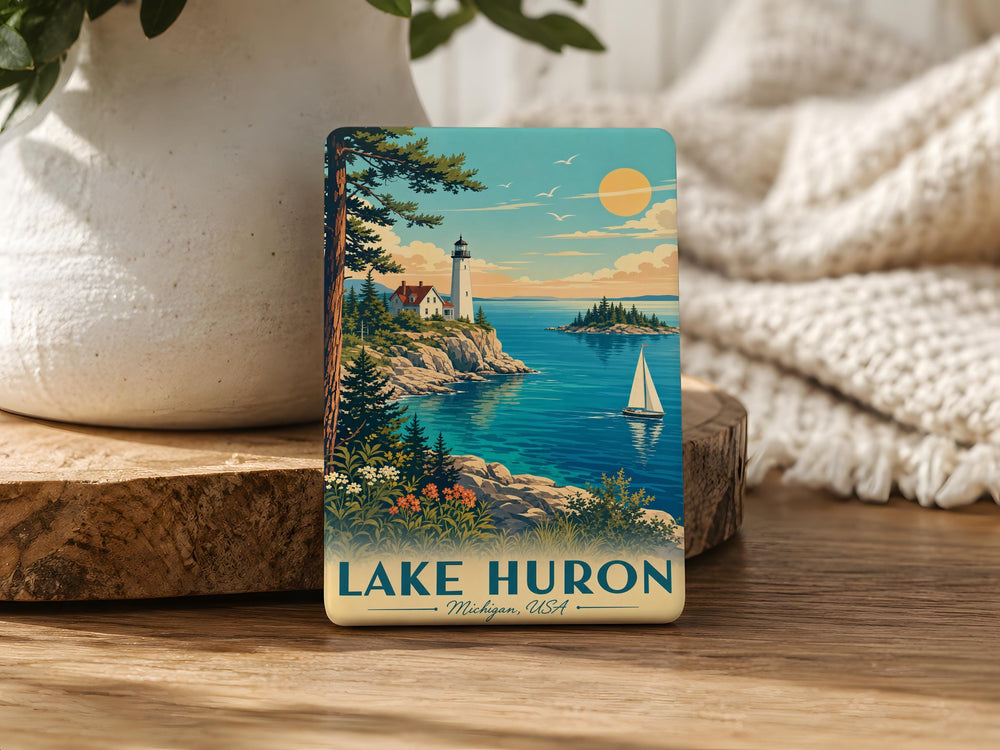 Lake Huron Fridge Magnet, Great Lakes Souvenir Magnet, Michigan Ontario Travel Keepsake, Lake Huron Landmark Magnet