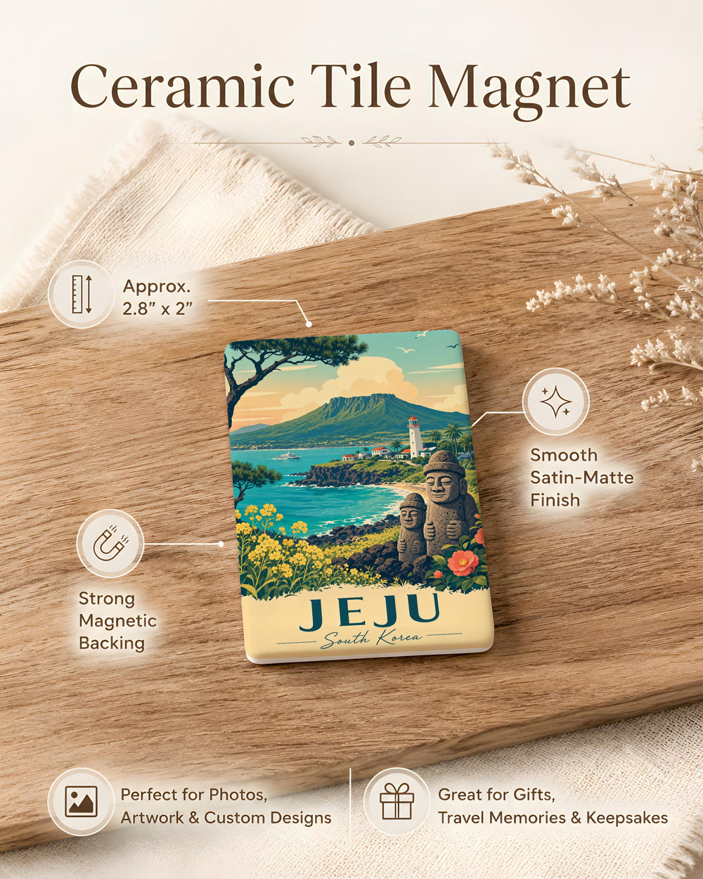Jeju South Korea Fridge Magnet, Jeju Island Souvenir Magnet, Jeju Travel Gift, Korea Vacation Keepsake, Island Landmark Magnet