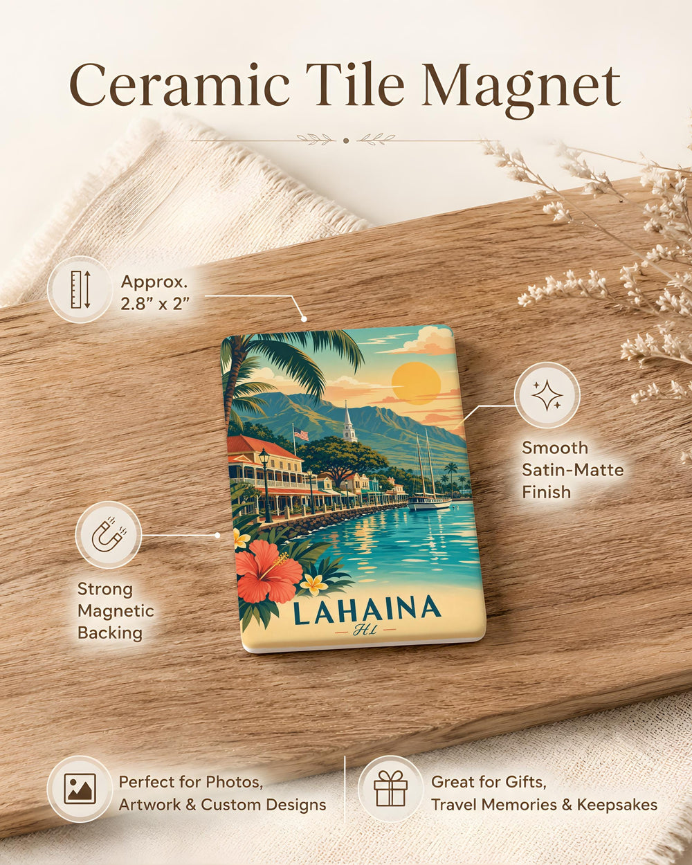 Lahaina HI Fridge Magnet, Lahaina Hawaii Souvenir Magnet, Maui Island Travel Keepsake, Lahaina Landmark Gift