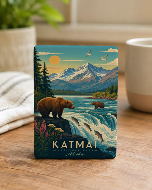 Katmai National Park Fridge Magnet, Alaska Wilderness Souvenir, Bear Viewing Destination Travel Keepsake Magnet