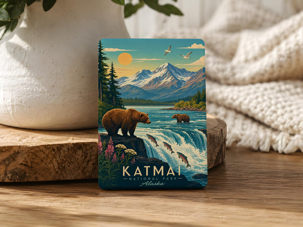 Katmai National Park Fridge Magnet, Alaska Wilderness Souvenir, Bear Viewing Destination Travel Keepsake Magnet