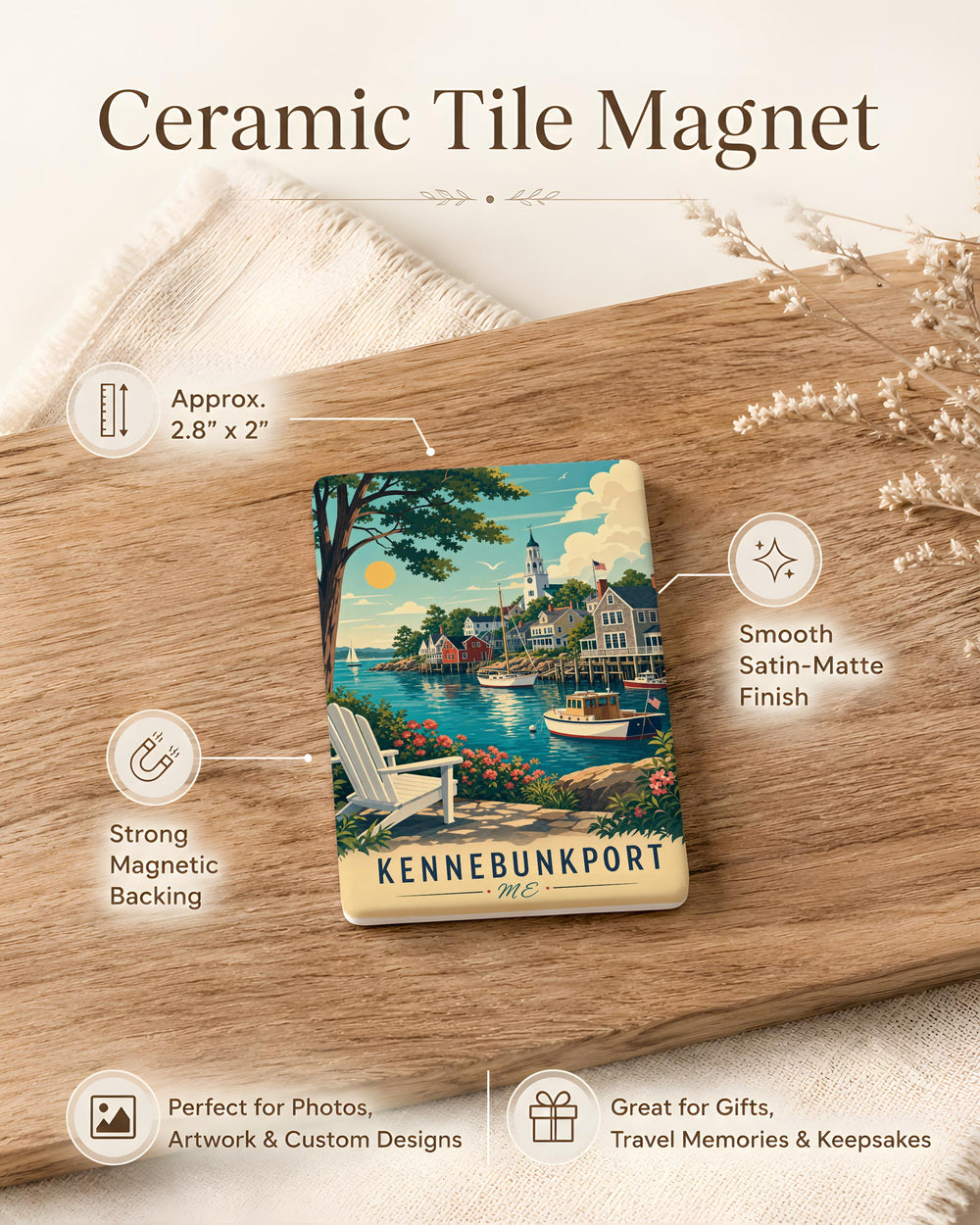 Kennebunkport Maine Fridge Magnet, Kennebunkport ME Souvenir Magnet, Coastal Maine Travel Gift, Kennebunkport Keepsake