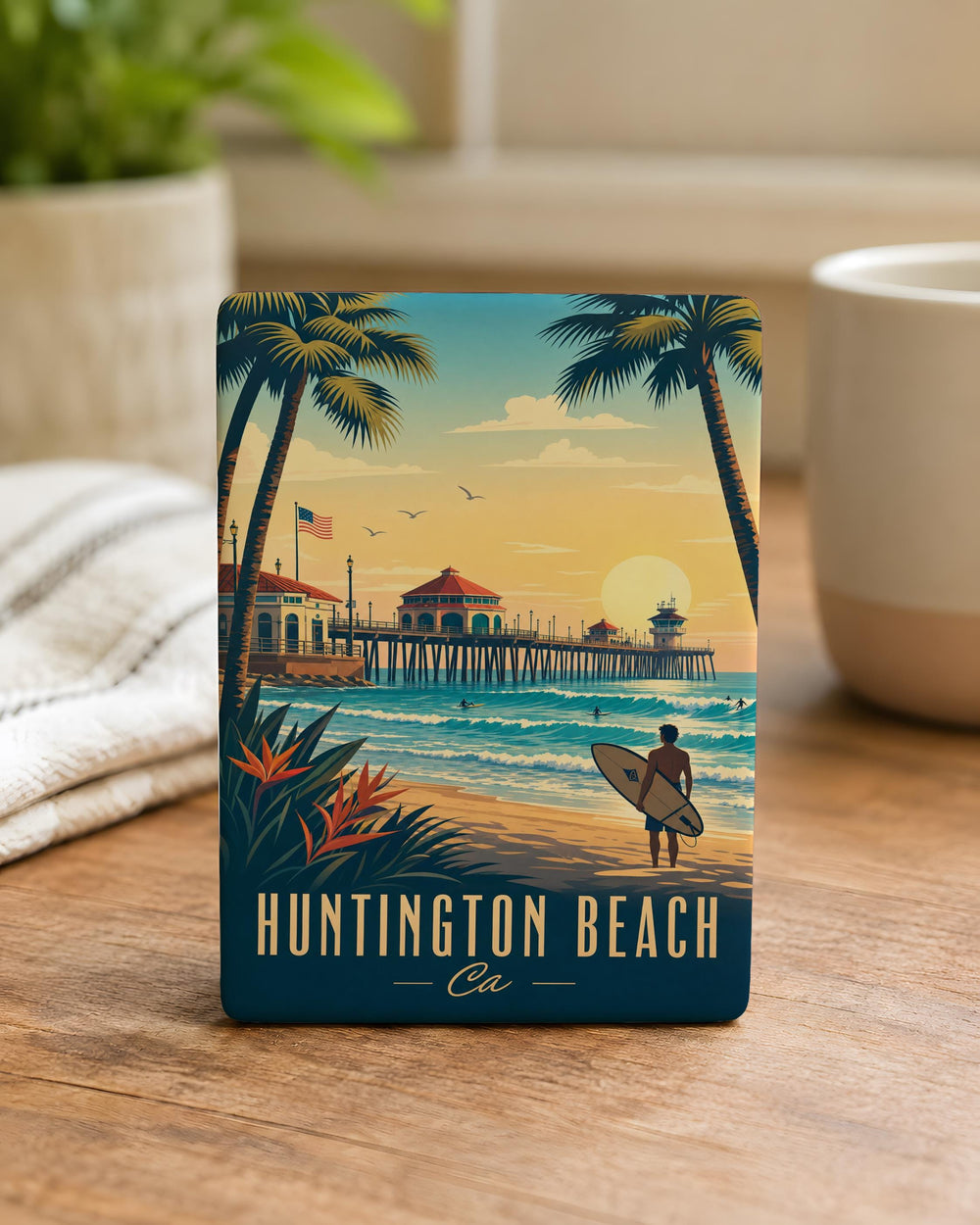 Huntington Beach CA Fridge Magnet, Huntington Beach California Souvenir Magnet, Beach Town Travel Gift, Coastal Vacation Keepsake