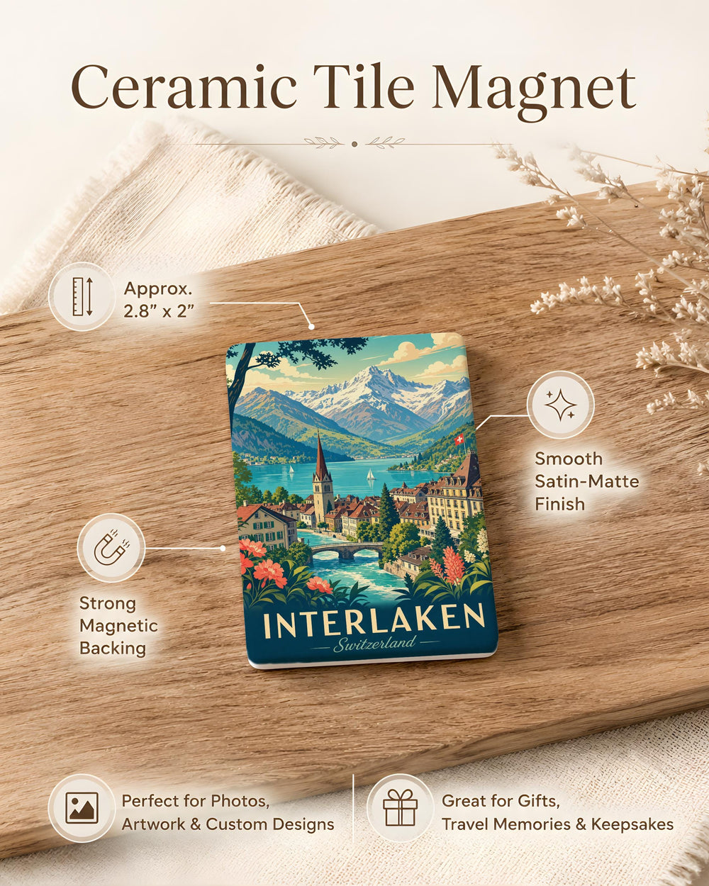 Interlaken Switzerland Fridge Magnet, Interlaken Souvenir Magnet, Swiss Alps Travel Gift, Switzerland Keepsake Magnet