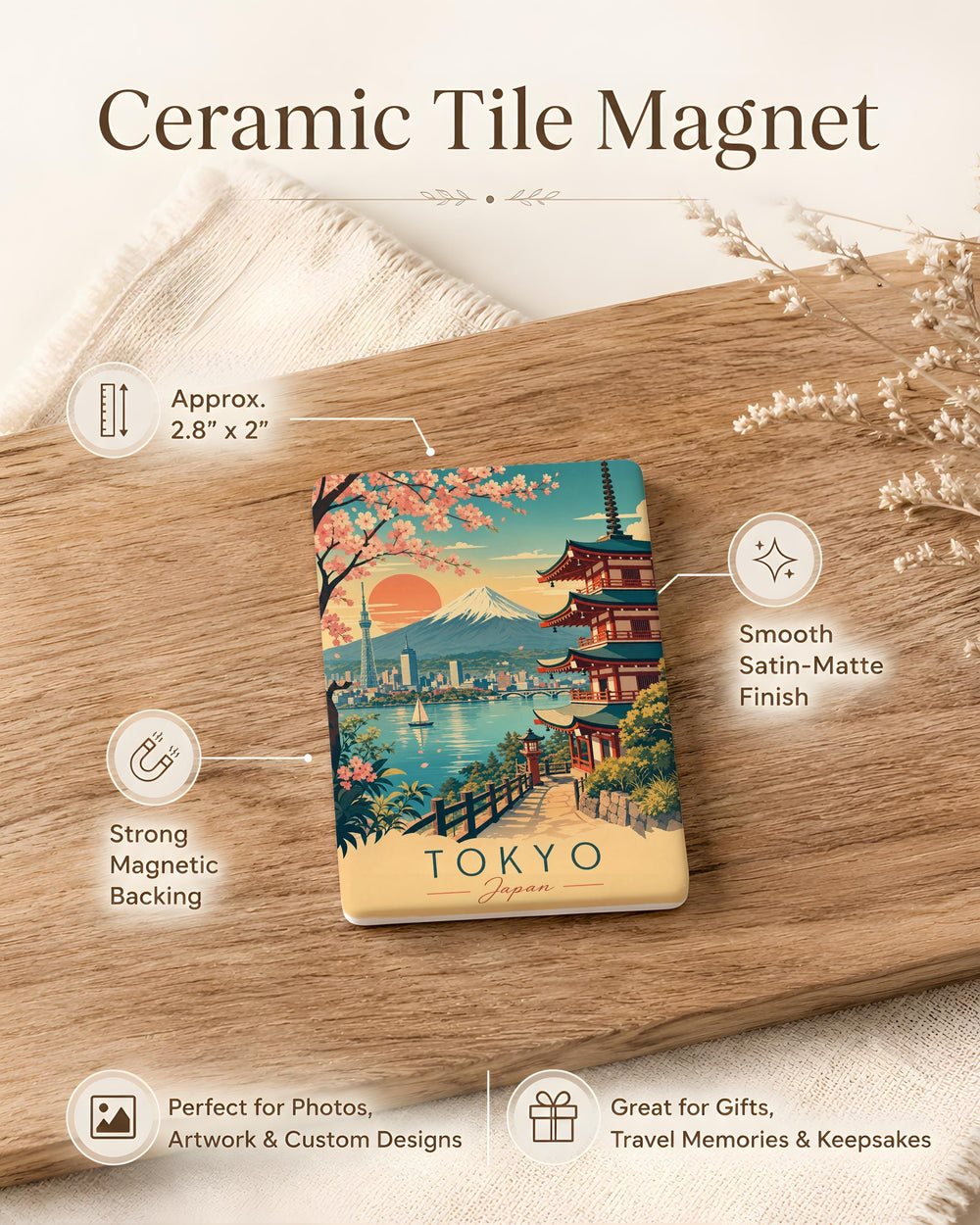 Japan Fridge Magnet, Japan Travel Souvenir Magnet, Japanese Landmark Magnet, Tokyo Japan Magnet, Japan Gift, Japan Vacation Keepsake