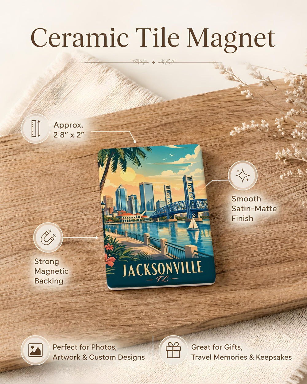 Jacksonville FL Fridge Magnet, Jacksonville Florida Souvenir Magnet, Jacksonville Beach Travel Gift, Florida Vacation Keepsake Magnet