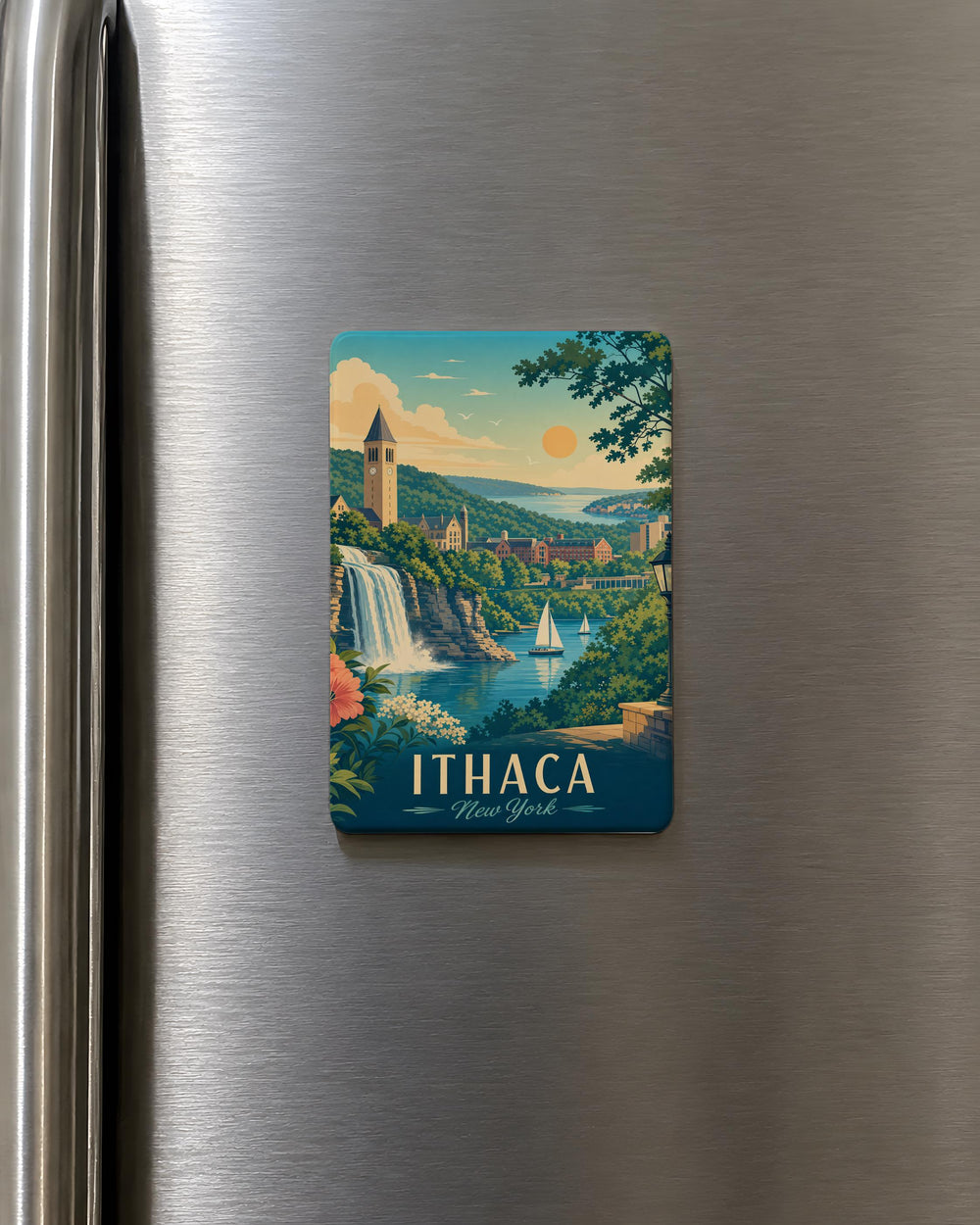 Ithaca NY Fridge Magnet, Ithaca New York Souvenir Magnet, Finger Lakes Travel Gift, College Town Keepsake Magnet