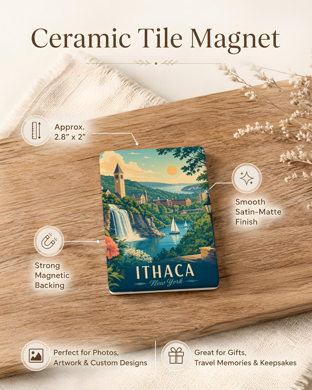 Ithaca NY Fridge Magnet, Ithaca New York Souvenir Magnet, Finger Lakes Travel Gift, College Town Keepsake Magnet