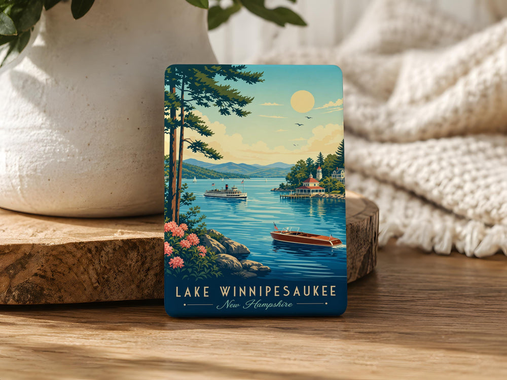 Lake Winnipesaukee Fridge Magnet, New Hampshire Souvenir Magnet, Lakeside Vacation Travel Keepsake, NH Lake Gift