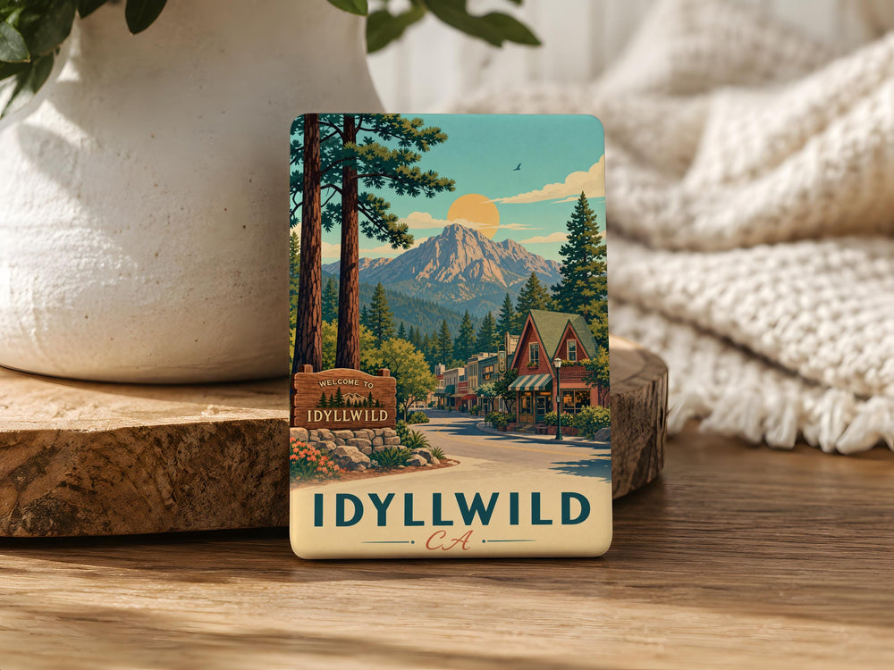 Idyllwild CA Fridge Magnet, Idyllwild California Souvenir Magnet, Mountain Town Travel Gift, Rustic Cabin Pines Keepsake Magnet
